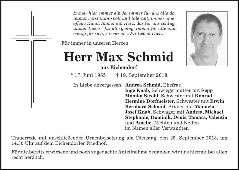 Traueranzeige Max Schmid