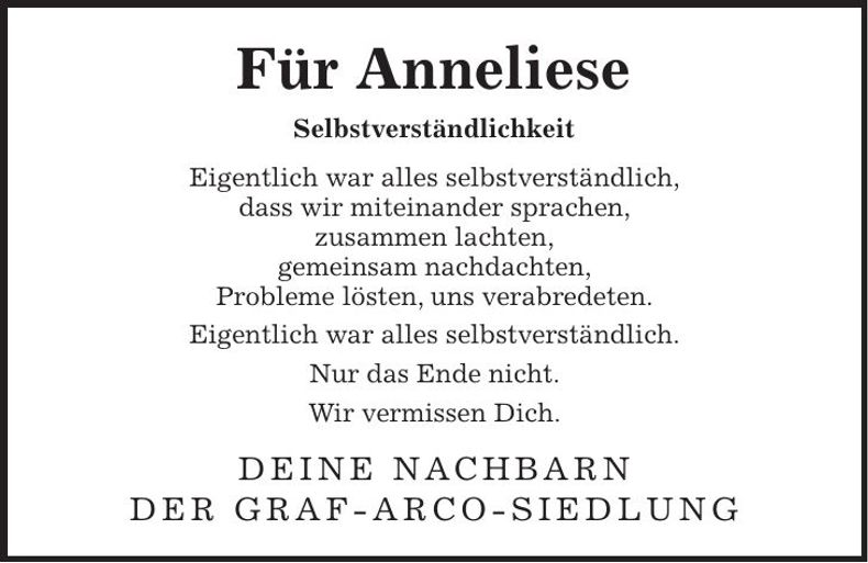Traueranzeige Anneliese Leher