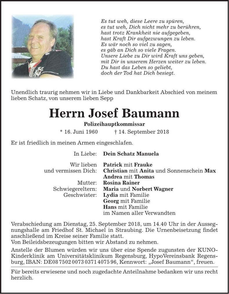 Traueranzeige Josef Baumann