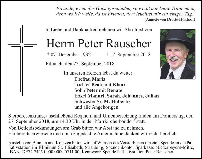 Traueranzeige Peter Rauscher