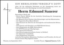 Traueranzeige Edmung Sauerer