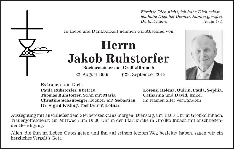 Traueranzeige Jakob Ruhstorfer