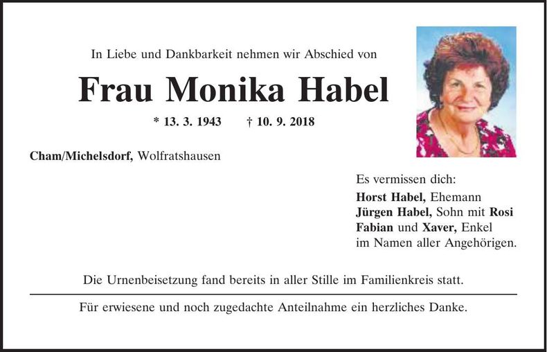 Traueranzeige Monika Habel