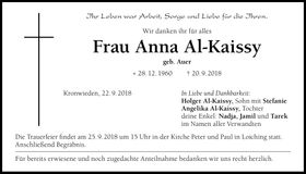 Traueranzeige Anna Al-Kaissy