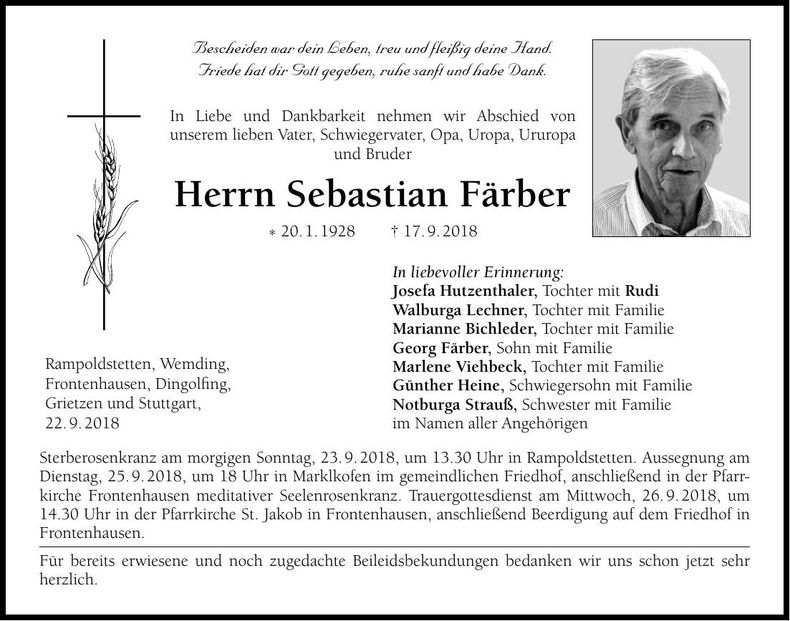 Traueranzeige Sebastian Färber