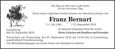 Traueranzeige Franz Bernart