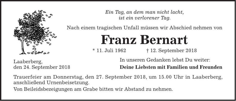 Traueranzeige Franz Bernart