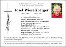 Traueranzeige Josef Wieselsberger