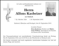 Traueranzeige Alfons Kasbeizer