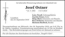 Traueranzeige Josef Ostner