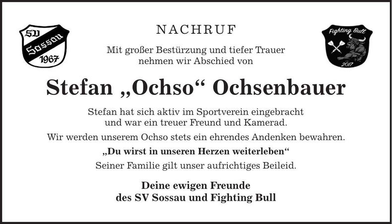 Traueranzeige Stefan Ochsenbauer