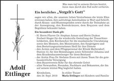 Traueranzeige Adolf Ettlinger