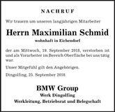 Traueranzeige Maximilian Schmid