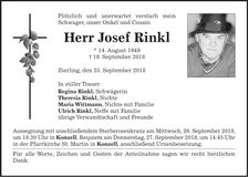 Traueranzeige Josef Rinkl