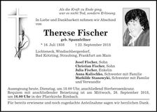 Traueranzeige Therese Fischer