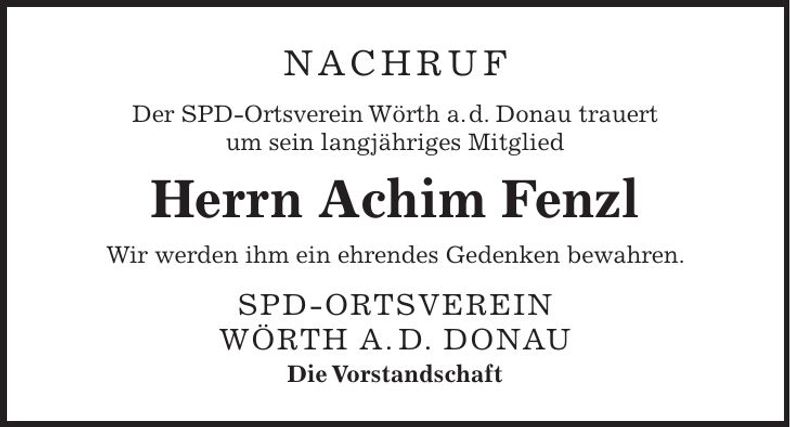 Traueranzeige Achim Fenzl