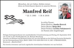 Traueranzeige Manfred Reif