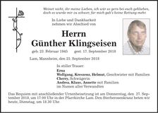 Traueranzeige Günther Klingseisen