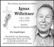Traueranzeige Ignaz Willeitner