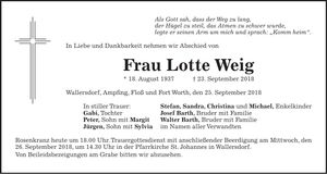 Traueranzeige Lotte Weig