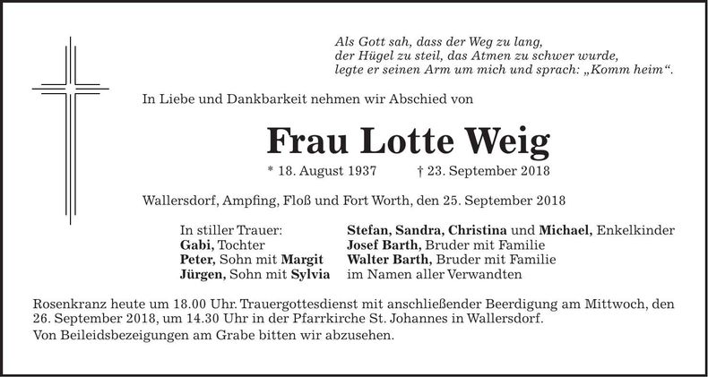 Traueranzeige Lotte Weig