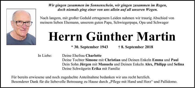 Traueranzeige Günther Martin