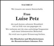 Traueranzeige Luise Petz