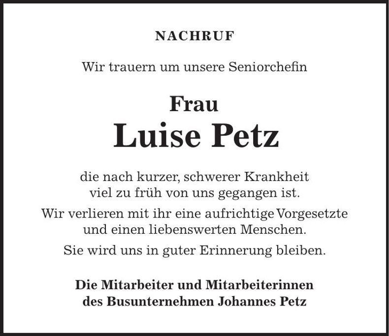 Traueranzeige Luise Petz