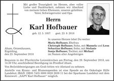 Traueranzeige Karl Hofbauer
