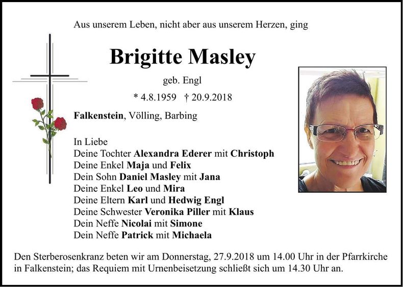 Traueranzeige Brigitte Masley