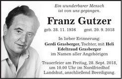 Traueranzeige Franz Gutzer