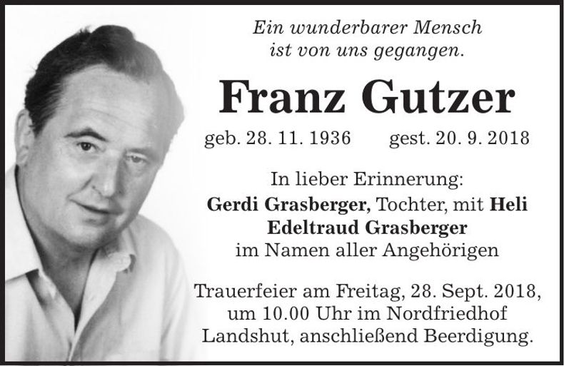 Traueranzeige Franz Gutzer