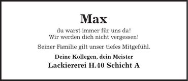 Traueranzeige Max Schmid