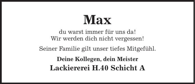 Traueranzeige Max Schmid