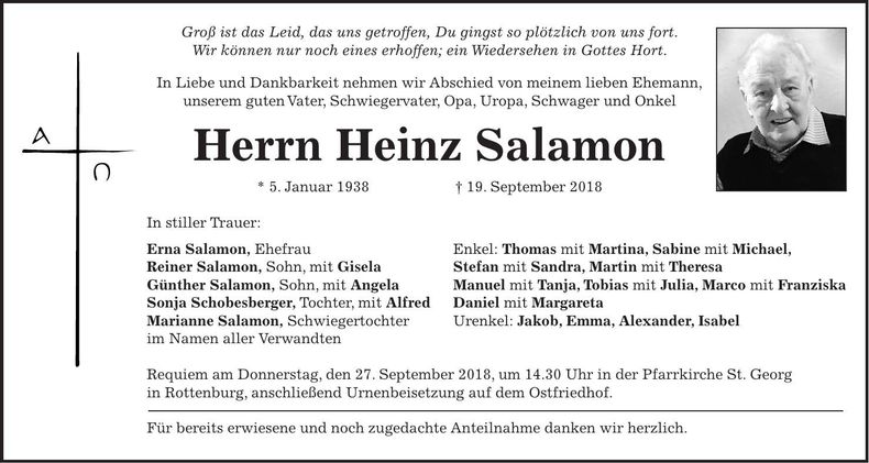 Traueranzeige Heinz Salamon