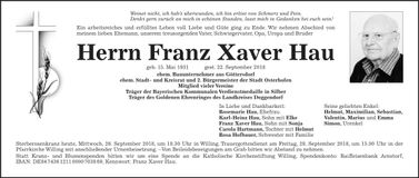 Traueranzeige Franz Xaver Hau