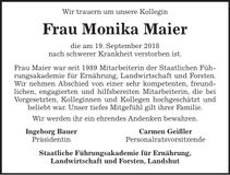 Traueranzeige Monika Maier