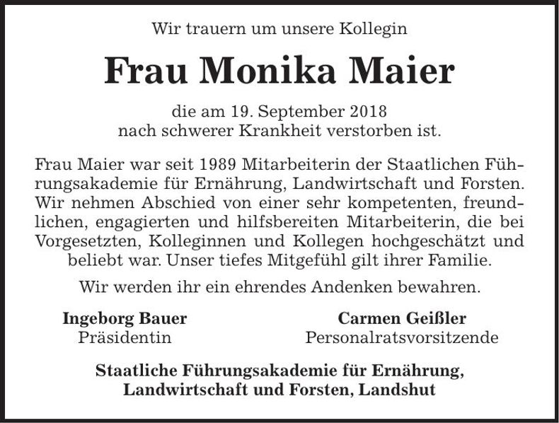 Traueranzeige Monika Maier