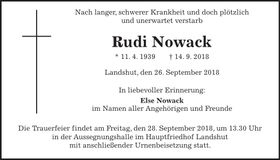 Traueranzeige Rudi Nowack