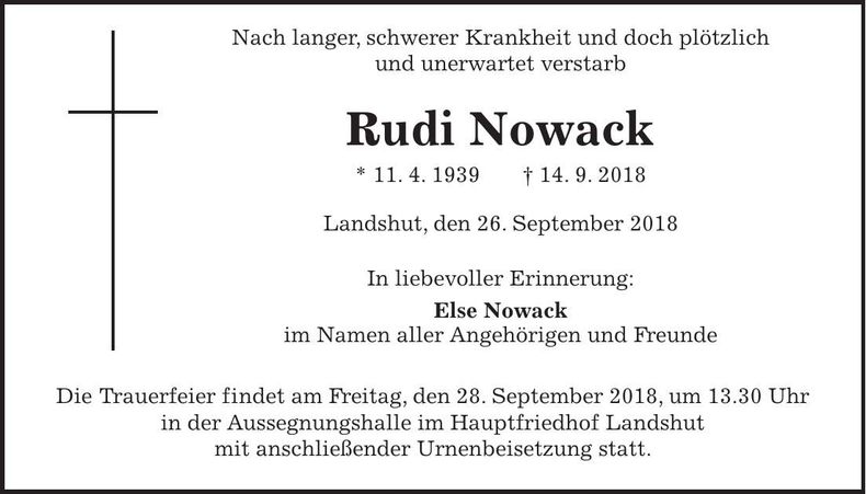 Traueranzeige Rudi Nowack