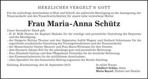 Traueranzeige Maria-Anna Schütz