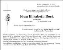 Traueranzeige Elisabeth Bock