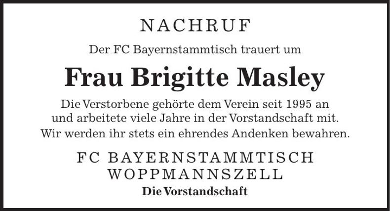 Traueranzeige Brigitte Masley