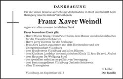 Traueranzeige Franz Xaver Weindl