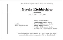 Traueranzeige Gisela Eichbichler