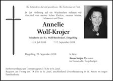 Traueranzeige Annelie Wolf-Krojer