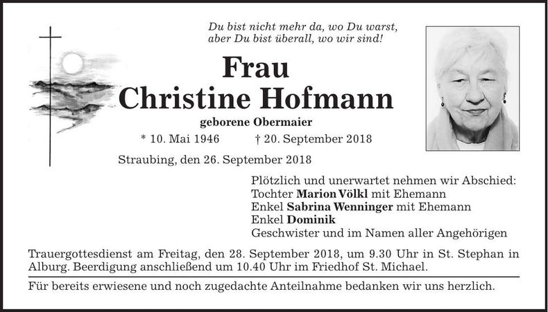 Traueranzeige Christine Hofmann