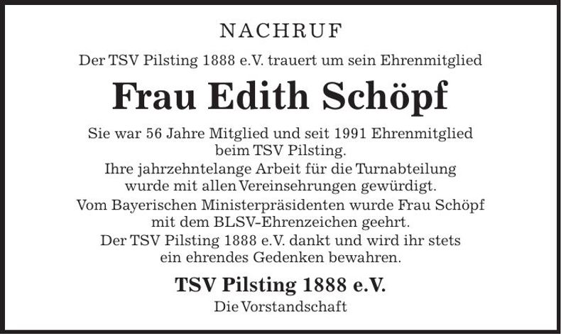 Traueranzeige Edith Schöpf