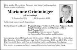 Traueranzeige Marianne Grimminger