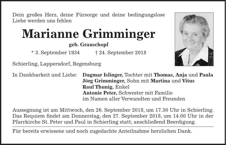 Traueranzeige Marianne Grimminger
